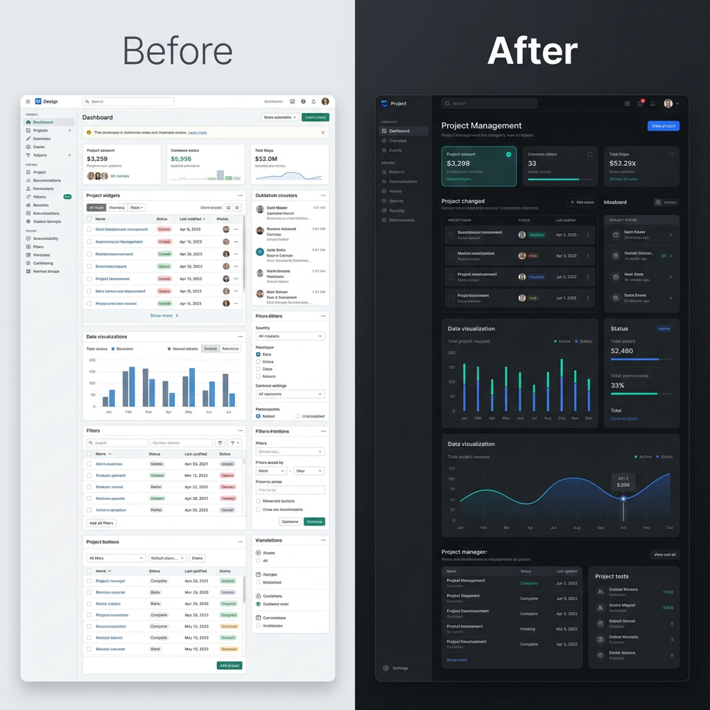 Before and after dashboard comparison