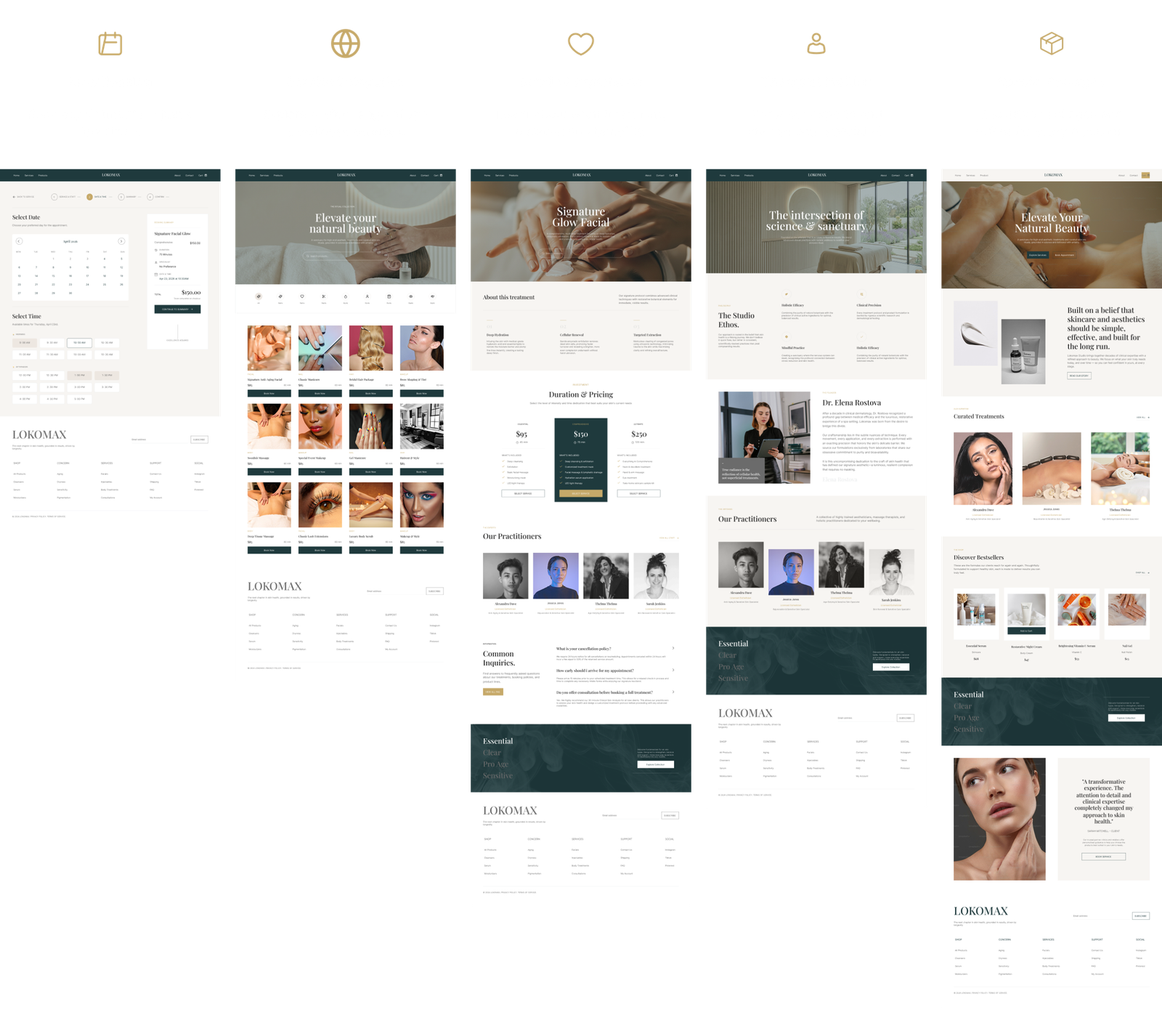 Beauty Spa Website feature highlight screens