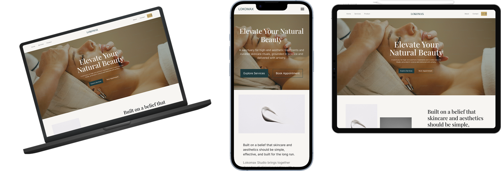 Beauty Spa Website responsive design mockups across laptop, phone, and tablet