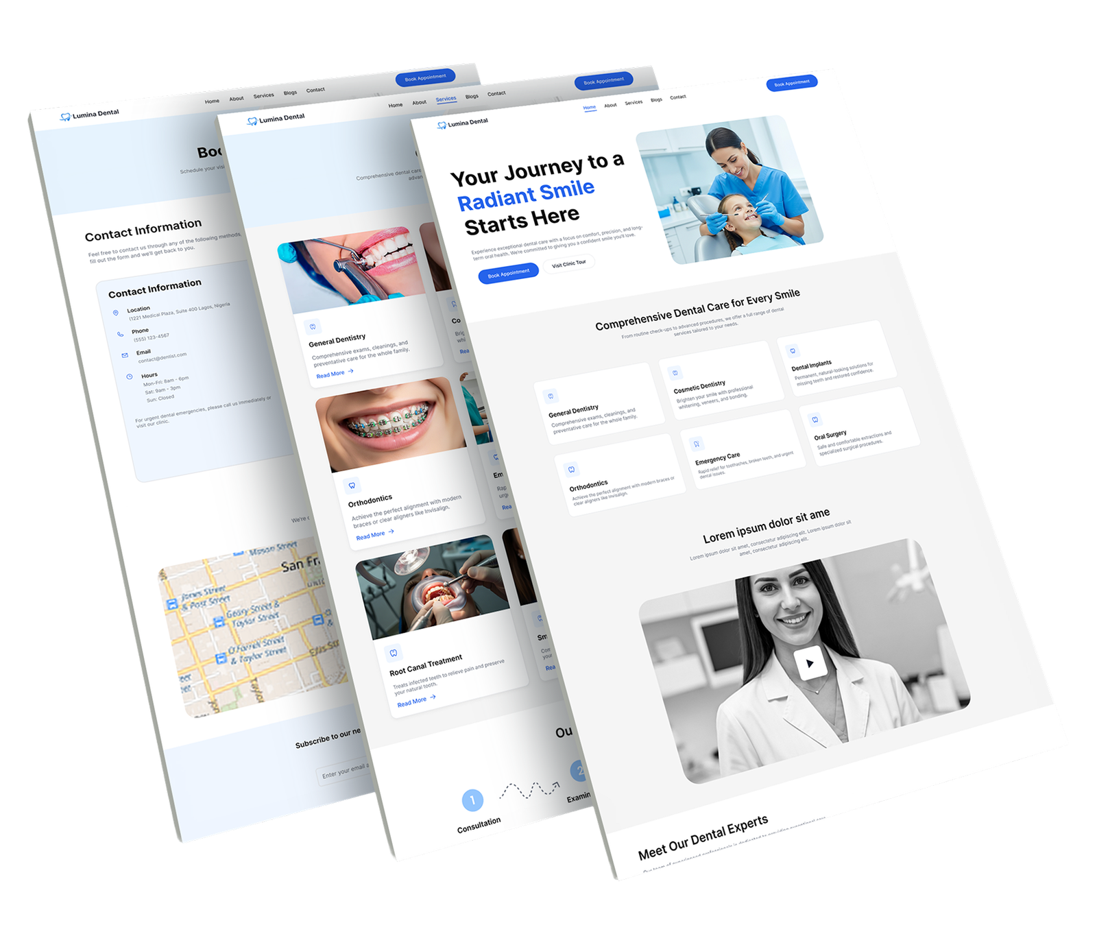 Dental clinic website angled screen mockup presentation