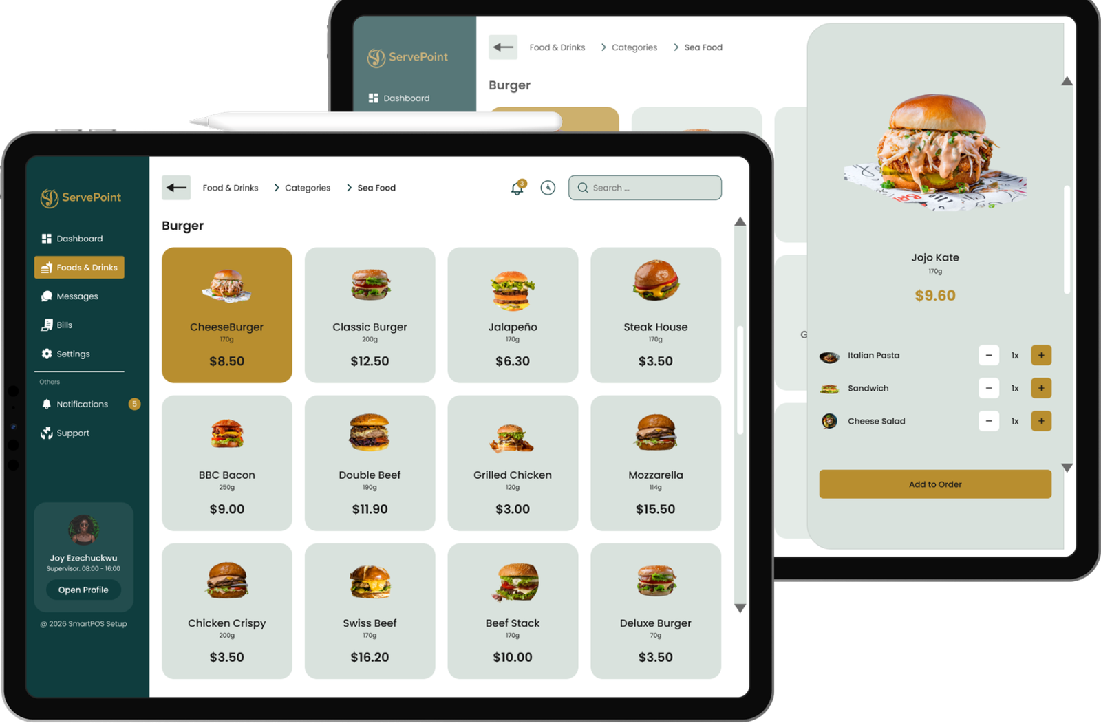 ServePoint POS restaurant operations interface mockup