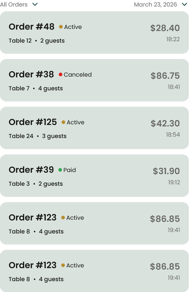 ServePoint POS order list management interface