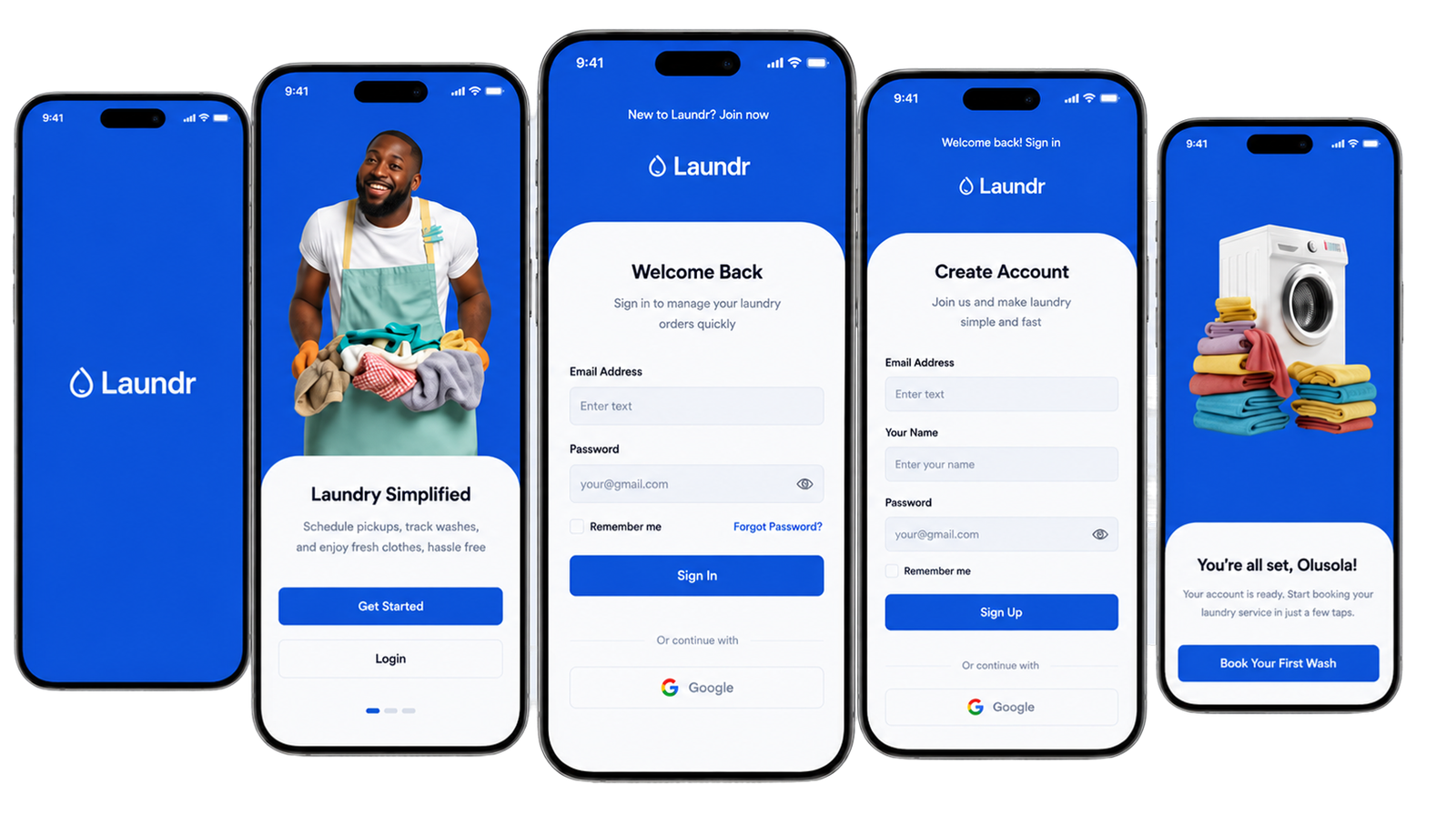 Laundry app onboarding screens