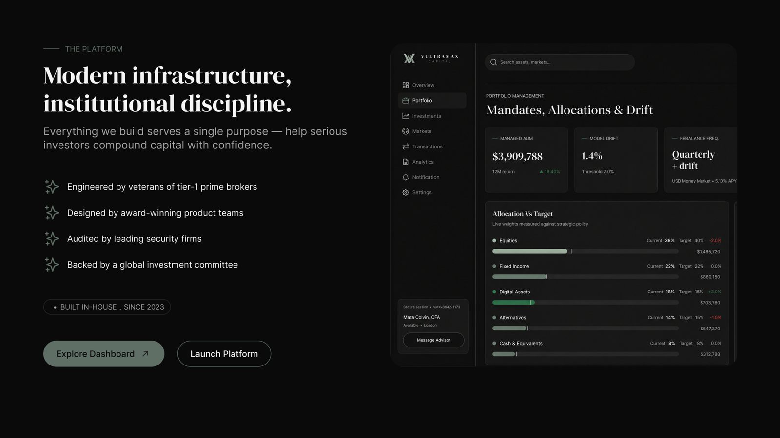 Wealth dashboard interface and risk communication